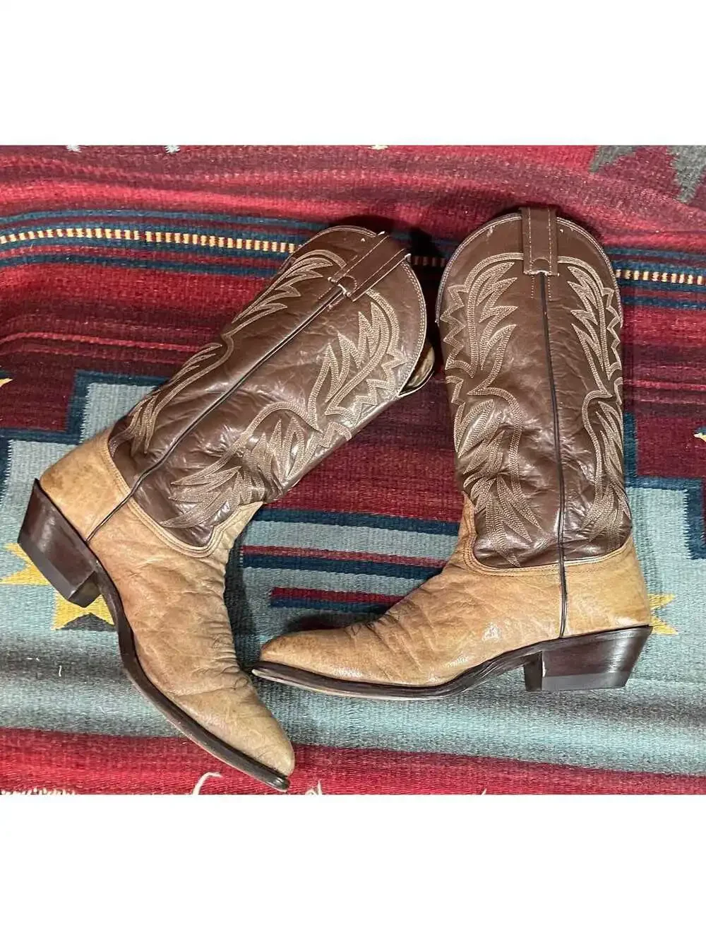Men's Vintage Made in USA Nocona 2-tone Leather Cowboy Western Boots sz 9.5
